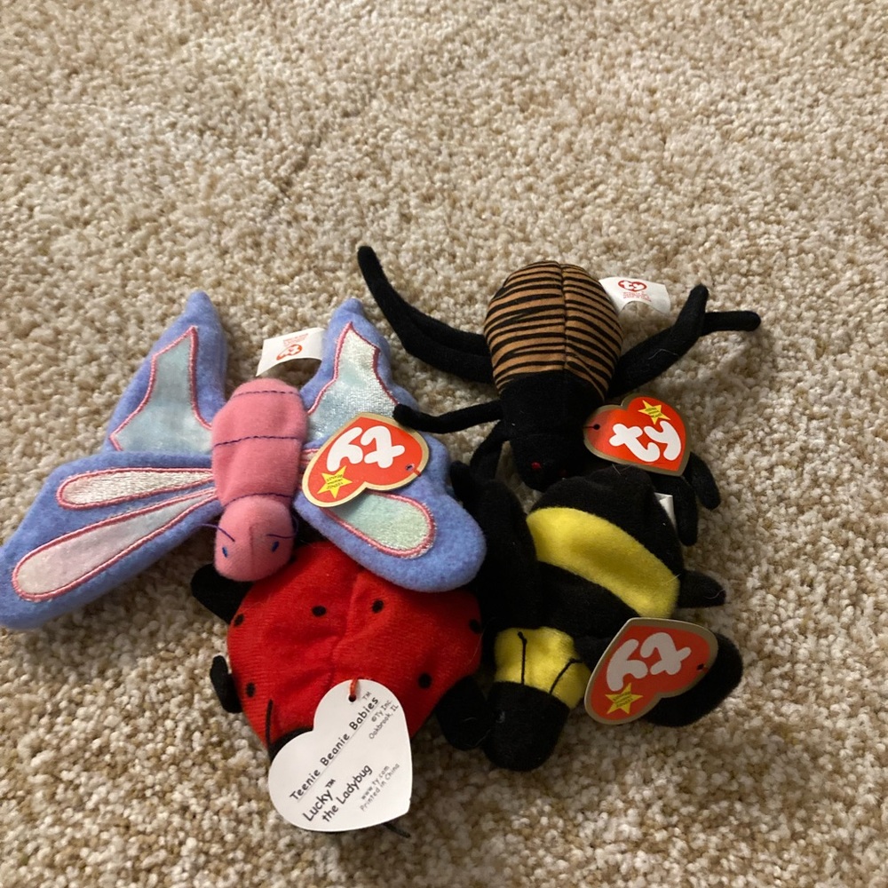Ty mini Plush Butterfly, Spider, Bubble Bee, and Ladybug Set.